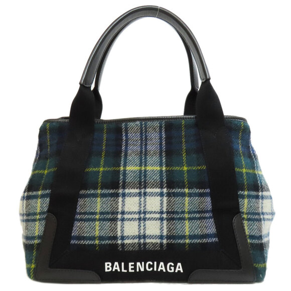 BALENCIAGA Navy Cabas S Handbag Wool 339933 - Picture 1 of 11